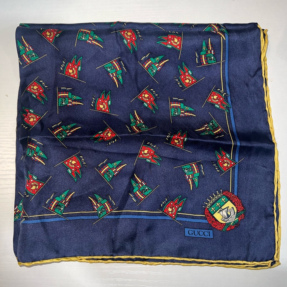 Gucci Navy Blue and Yellow handkerchief scarf
